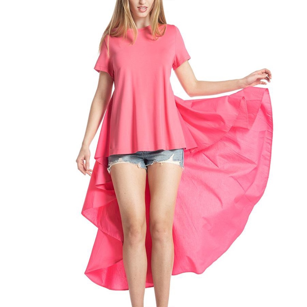 Round Neck Short Sleeve High Low Top